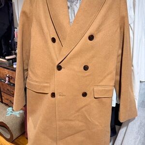 Express Men's Double-Breasted Camel Pea Coat